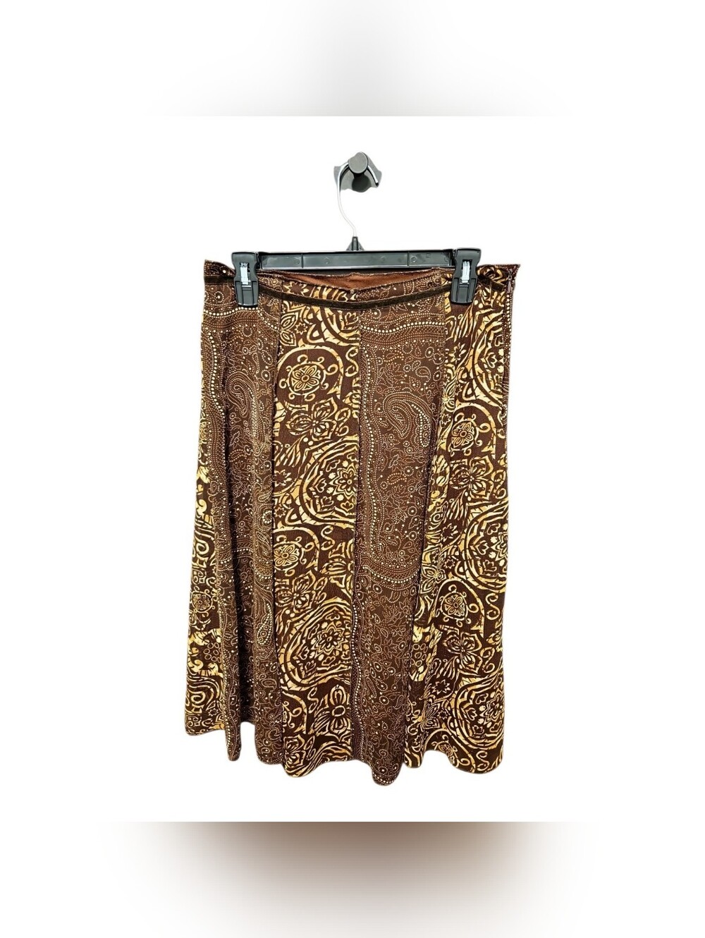 Vintage 90s Y2k Brown Bohemian Patchwork Midi Skirt Size Medium Earthy Hippie